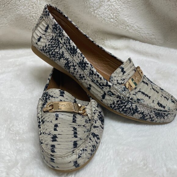Women's Coach Snakeskin Textured Leather Loafers Olive A01096 Sz 9.5B - Picture 1 of 11